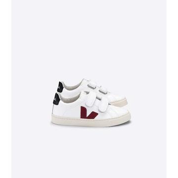 Kids' Veja ESPLAR LEATHER Sneakers White/Black/Red | SG 819MQZ